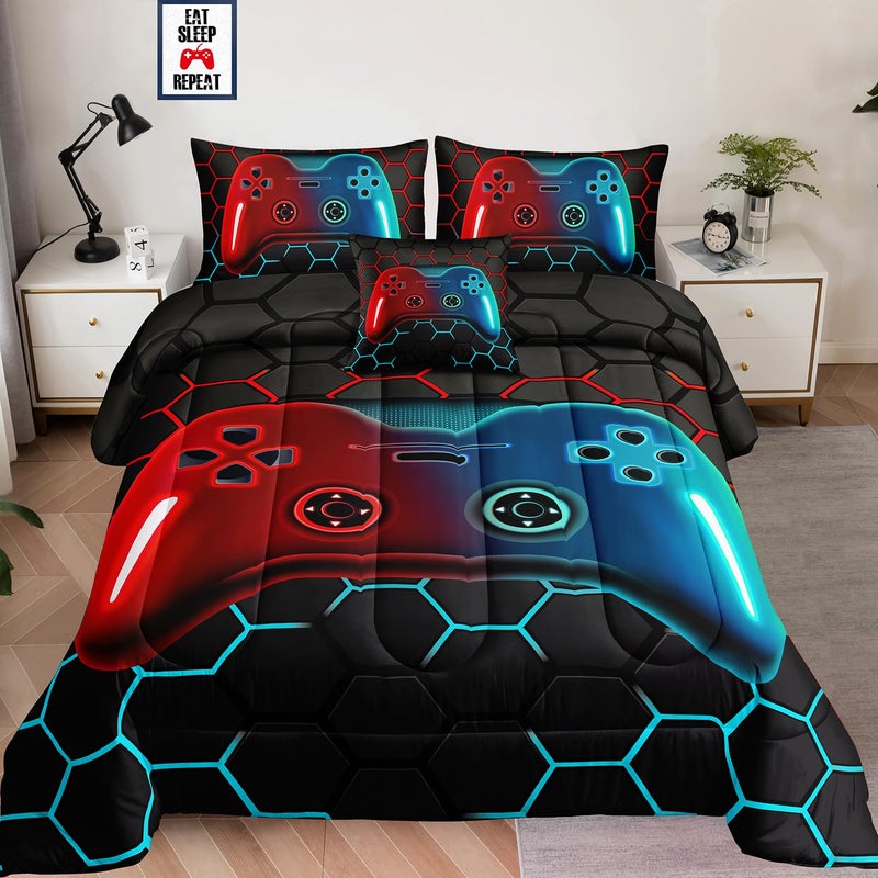 lris Bedding 5 Pieces Bed in a Bag for Boys Bedding Sets Twin Size Gamer Comforter Sets for Boys Kids  Gaming Comforter Set for Teens Room Decor with Flat Sheet Fitted Sheet Pillowcase Cushion Cover - Image 1